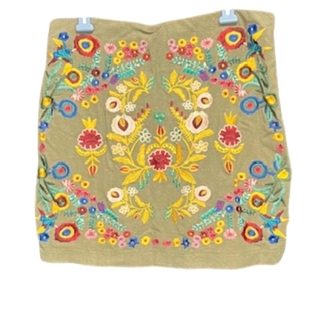 Embroidered Mini‎ Skirt Floral Colorful Pattern Bohemian Cottagecore Detailed
